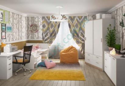 Модульная детская комната Симпл - стол Студент, кровать Бен, шкаф Мика, комод Ларс